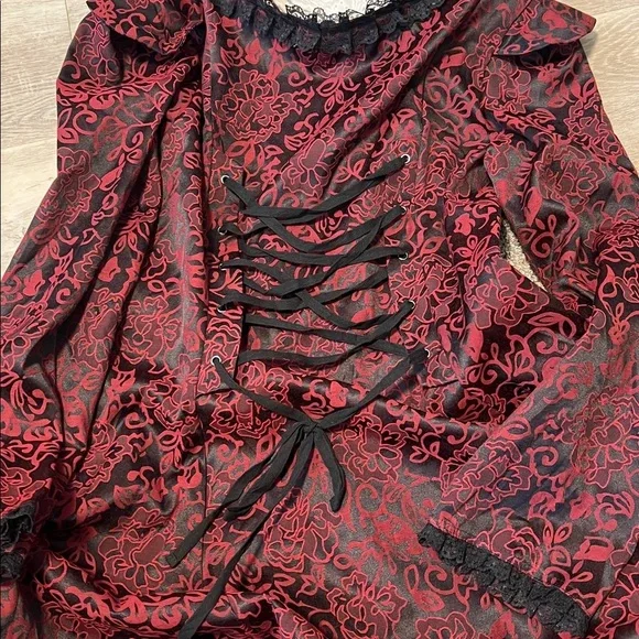 NEW H&R Red Floral Gothic Steampunk Corset Jacket & Matching Swingdress Size 14 - Picture 11 of 16